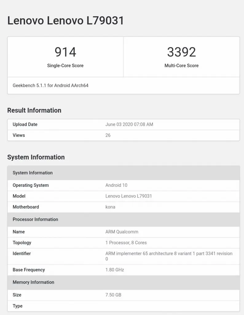 Lenovo L79031 Geekbench