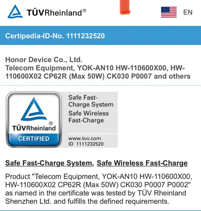 Honor V40 gets TUV Rheinland certification